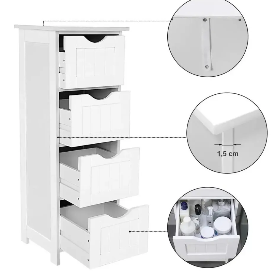 Bobbel Home - Smalle Ladekast - 4 Lades - Hout - Wit