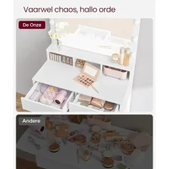 Bobbel Home - Witte Kaptafel - Rechthoekige spiegel - Gloeilampen