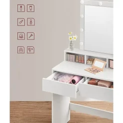 Bobbel Home - Witte Kaptafel - Rechthoekige spiegel - Gloeilampen