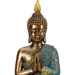 Boeddha beeld Shaman - binnen/buiten - goud/jade - 20 x 30 cm