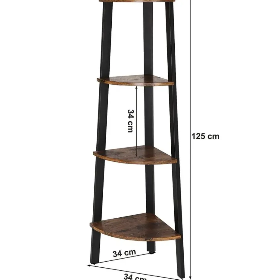 Boekenkast - hoekkast - 4 legplanken - 34x125x34 cm - vintage bruin