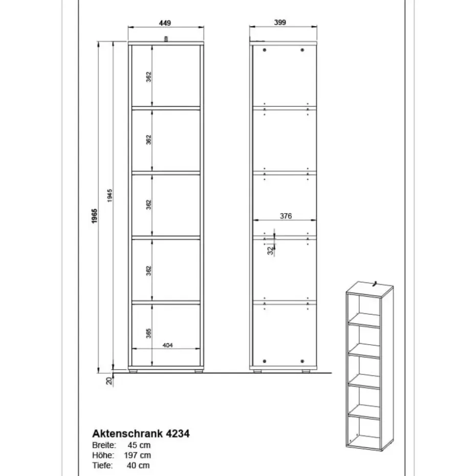 Boekenkast Osmond 45cm - grafiet