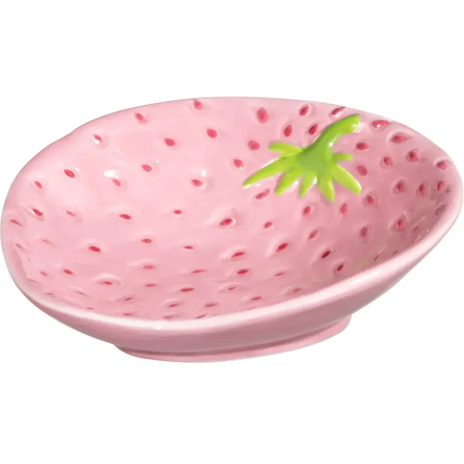 Bordje Aardbei - roze - aardewerk - 5,5x13,5x14 cm