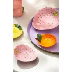 Bordje Aardbei - roze - aardewerk - 5,5x13,5x14 cm
