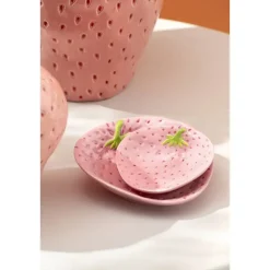 Bordje Aardbei - roze - aardewerk - 5,5x13,5x14 cm