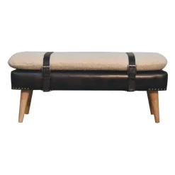 Bouclé Buffalo Hide Zwart Leren Bank, Bruin