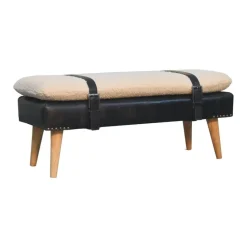 Bouclé Buffalo Hide Zwart Leren Bank, Bruin
