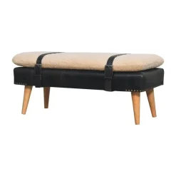 Bouclé Buffalo Hide Zwart Leren Bank, Bruin