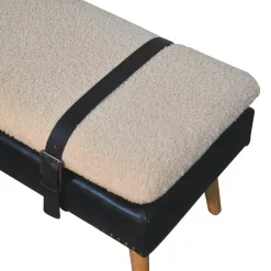Bouclé Buffalo Hide Zwart Leren Bank, Bruin