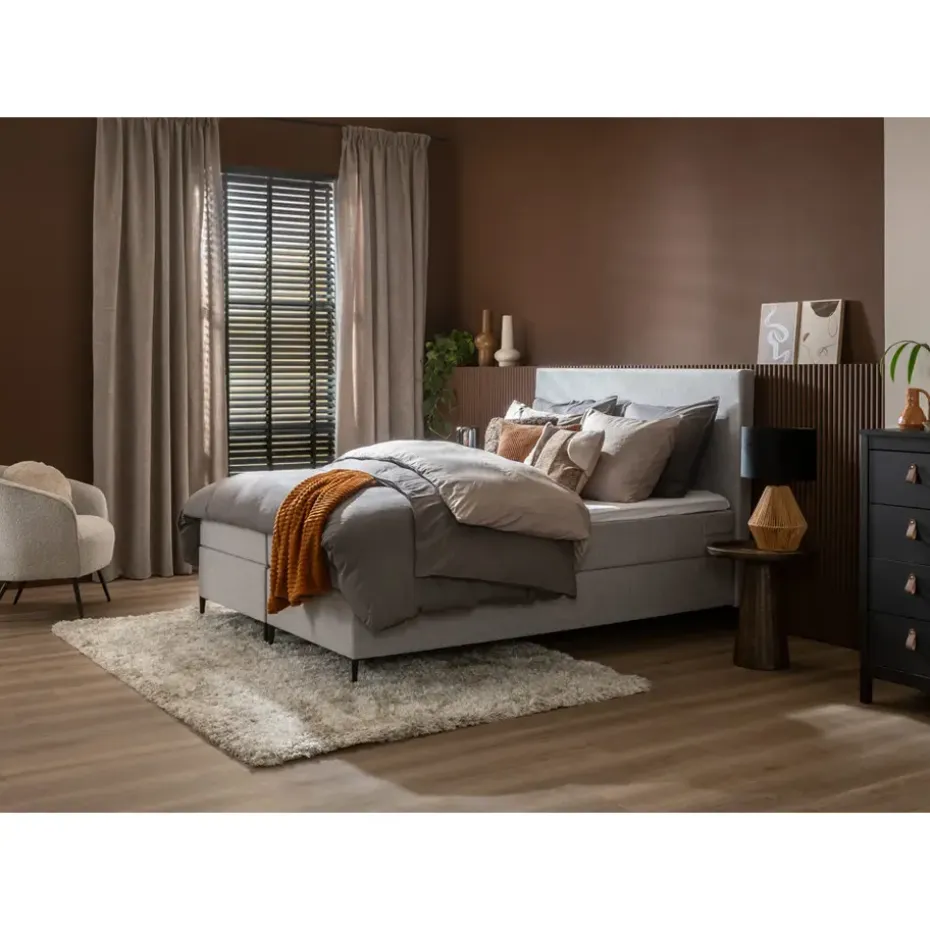 Boxspring Liv egaal - lichtgrijs - 120x200 cm - slanke poot