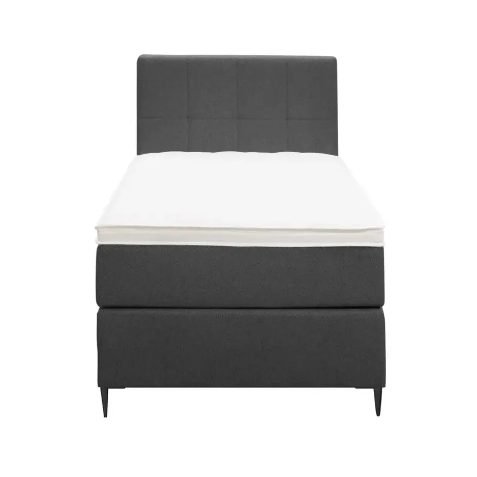 Boxspring Liv geblokt - antraciet - 90x200 cm - slanke poot