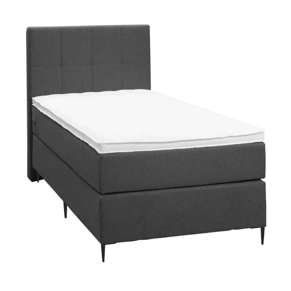 Boxspring Liv geblokt - antraciet - 90x200 cm - slanke poot