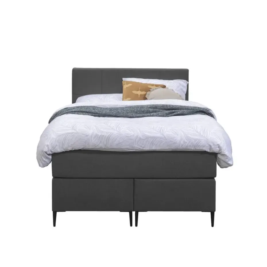 Boxspring Liv geblokt - antraciet - 120x200 cm - slanke poot