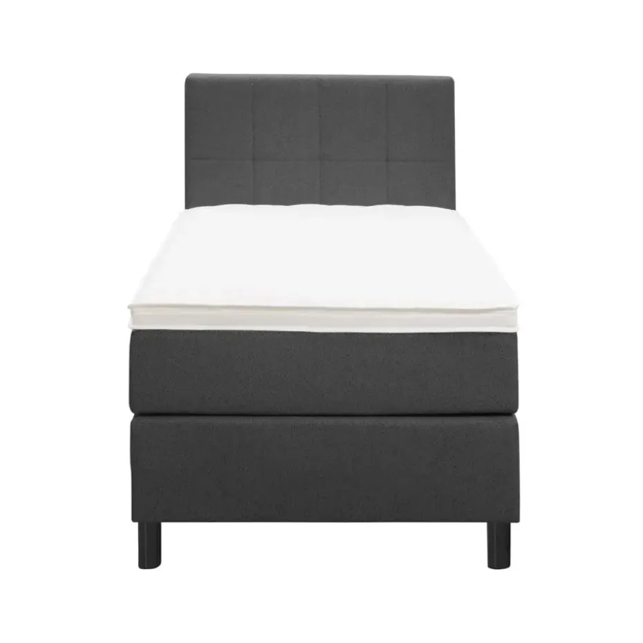 Boxspring Liv geblokt - antraciet - 90x200 cm - ronde poot