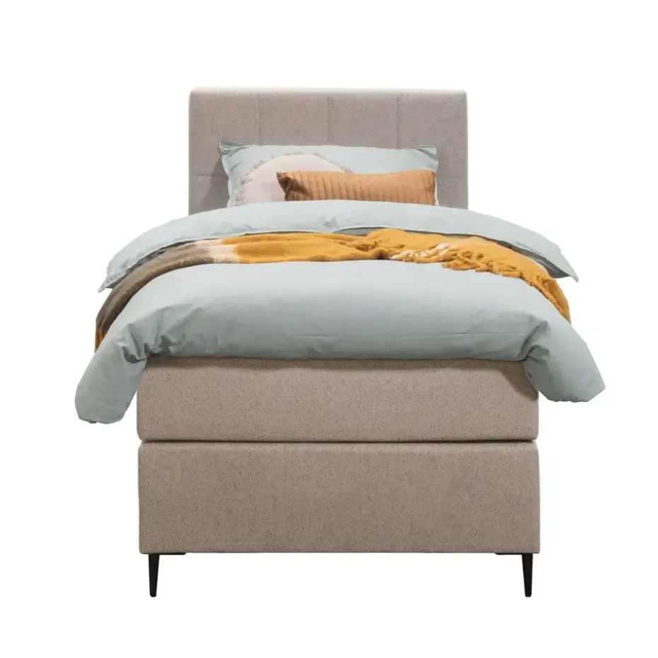 Boxspring Liv geblokt - beige - 90x200 cm - slanke poot