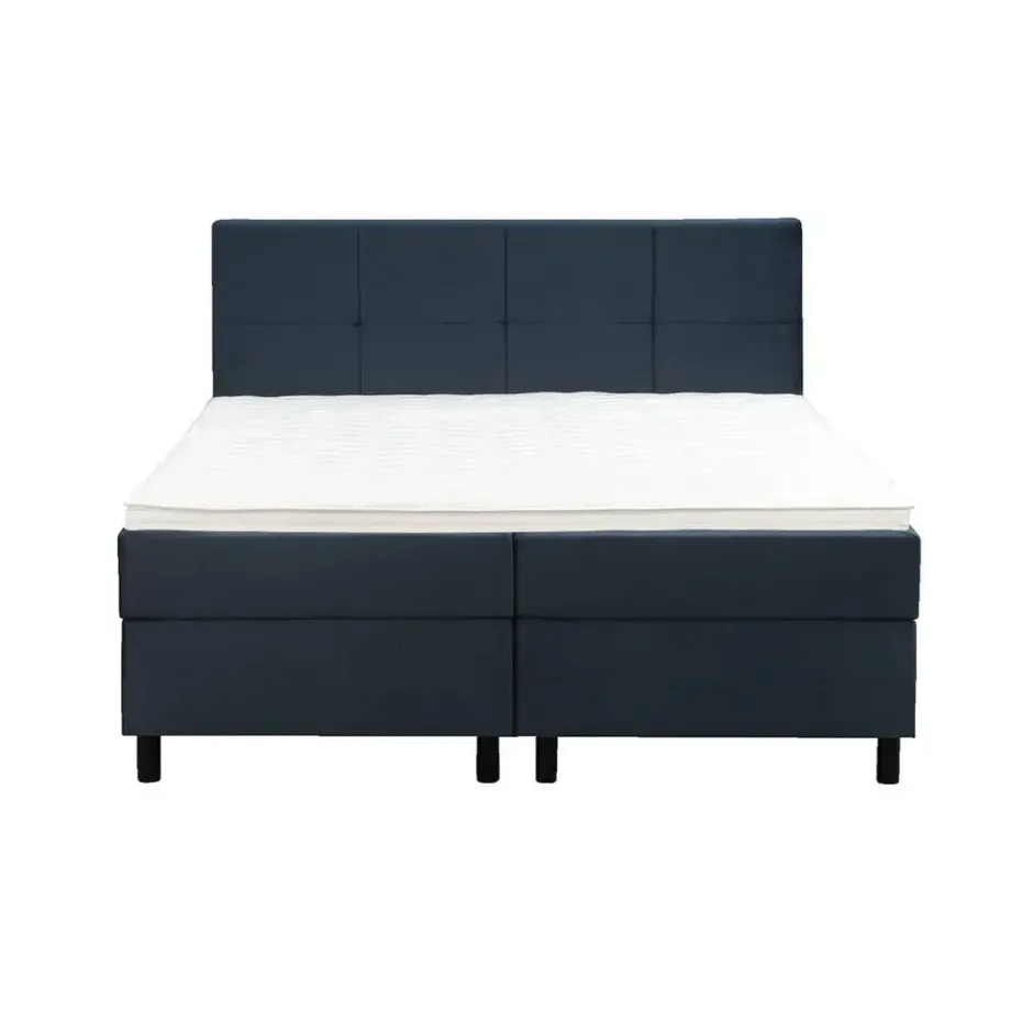 Boxspring Liv geblokt - blauw - 180x200 cm - ronde poot