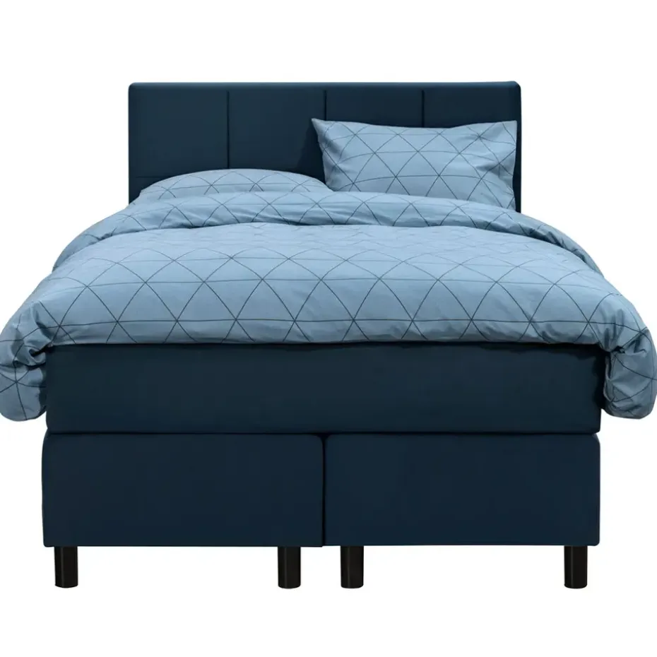 Boxspring Liv geblokt - blauw - 120x200 cm - ronde poot