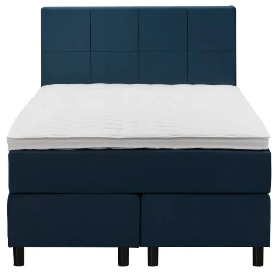 Boxspring Liv geblokt - blauw - 120x200 cm - ronde poot