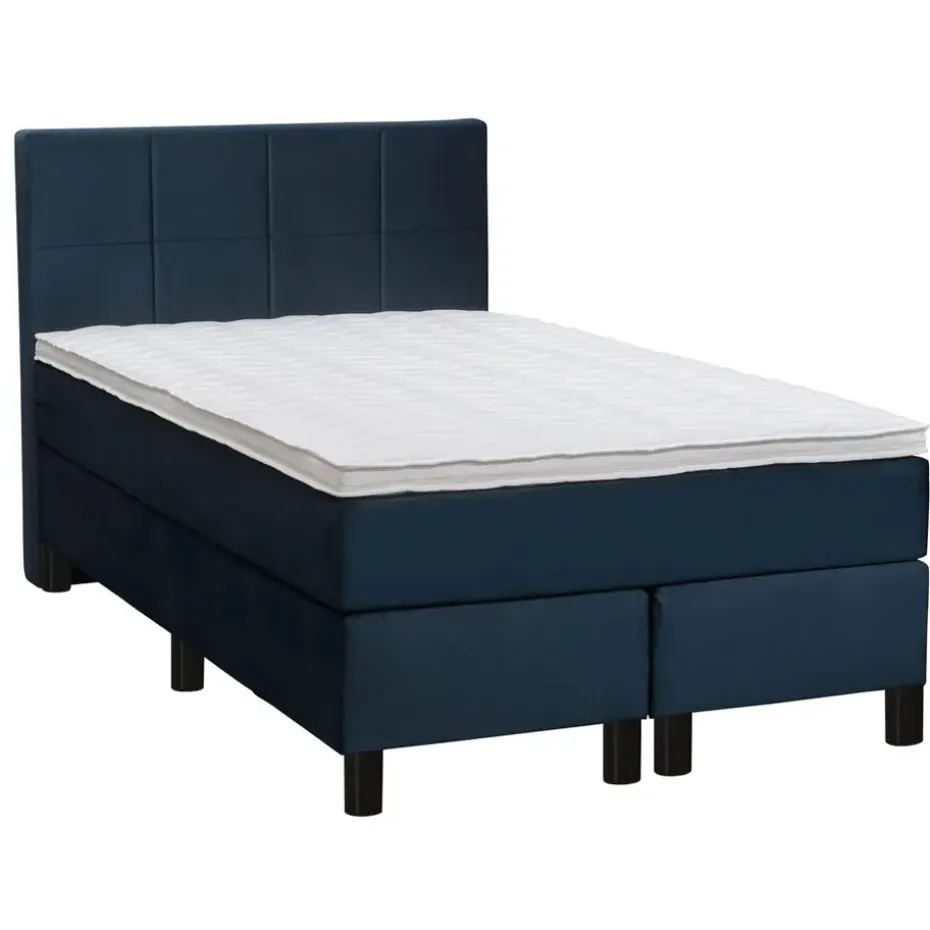 Boxspring Liv geblokt - blauw - 120x200 cm - ronde poot