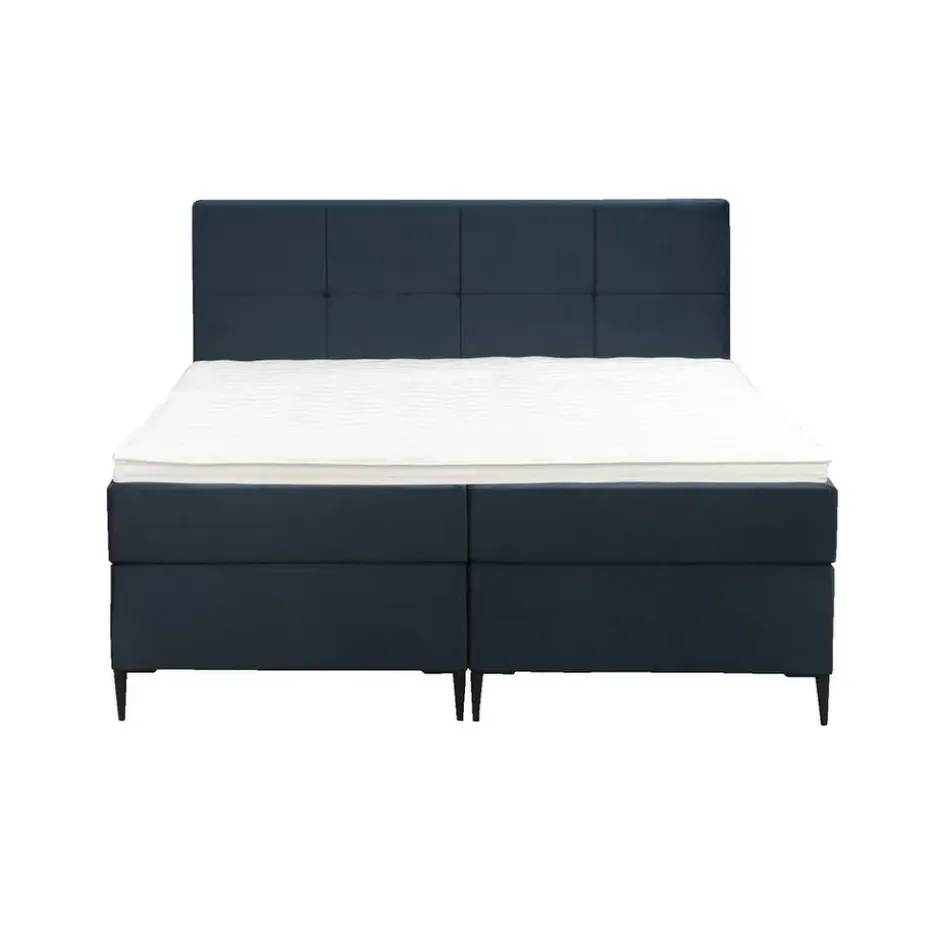 Boxspring Liv geblokt - blauw - 160x200 cm - slanke poot