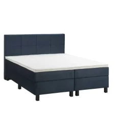 Boxspring Liv geblokt - blauw - 160x200 cm - vierkante poot