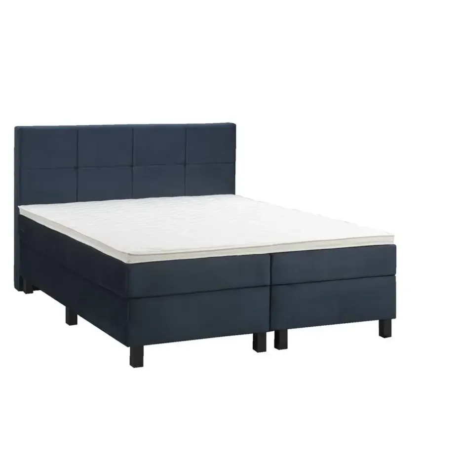Boxspring Liv geblokt - blauw - 160x200 cm - vierkante poot
