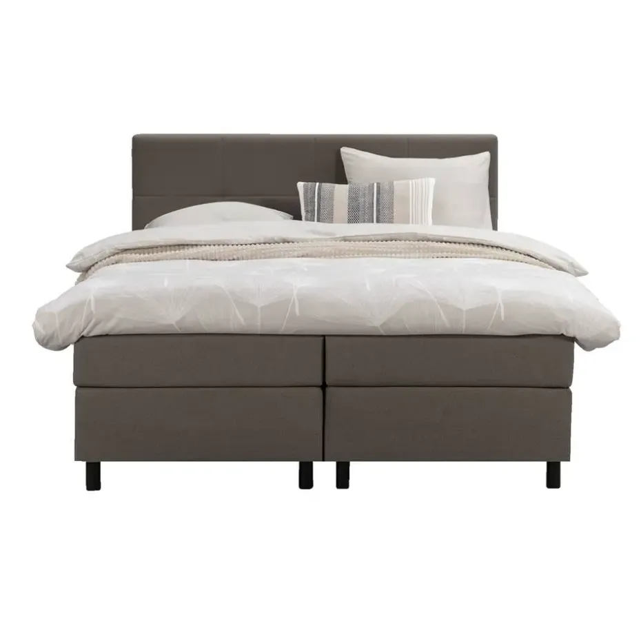Boxspring Liv geblokt - donkerbruin - 160x200 cm - ronde poot