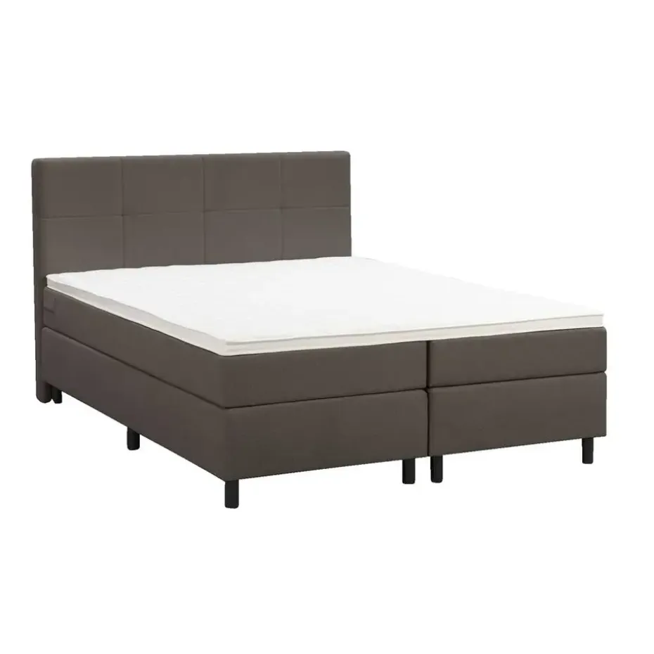 Boxspring Liv geblokt - donkerbruin - 160x200 cm - ronde poot