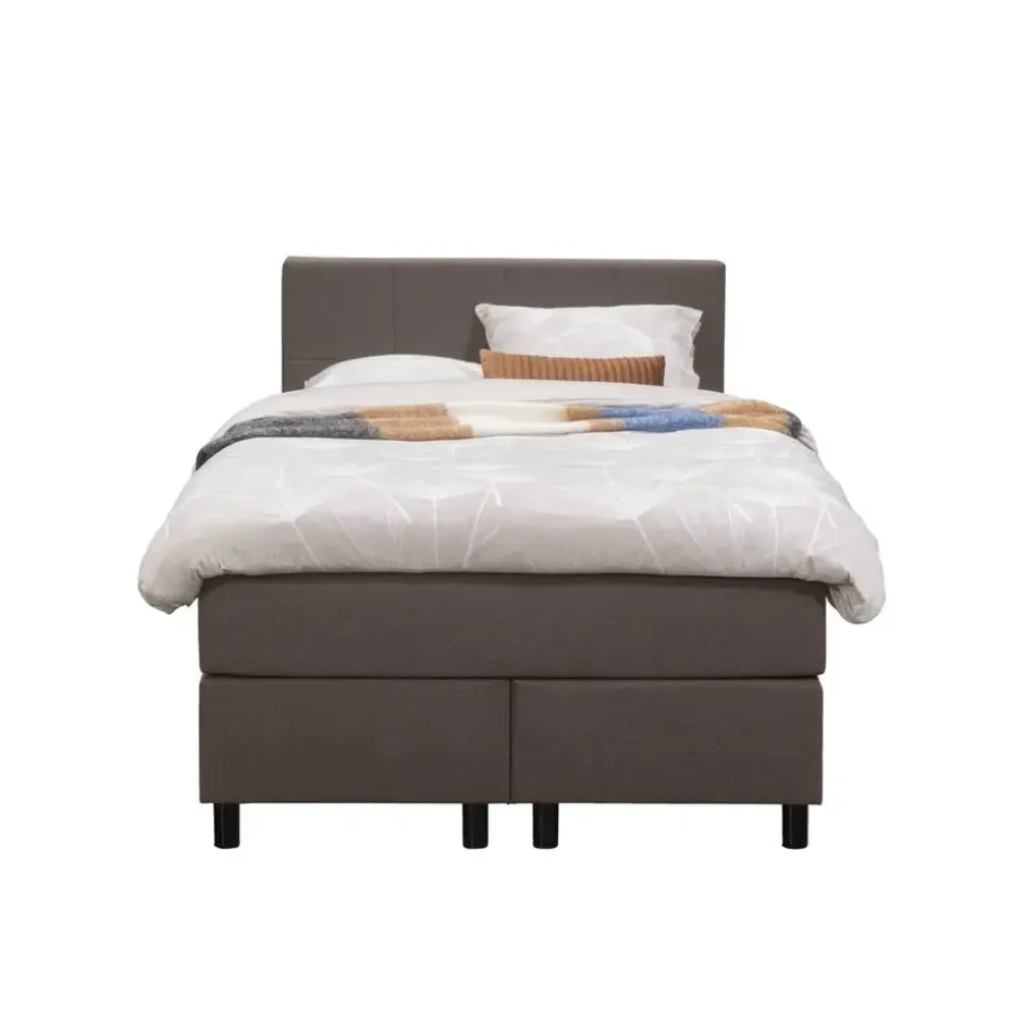 Boxspring Liv geblokt - donkerbruin - 120x200 cm - ronde poot