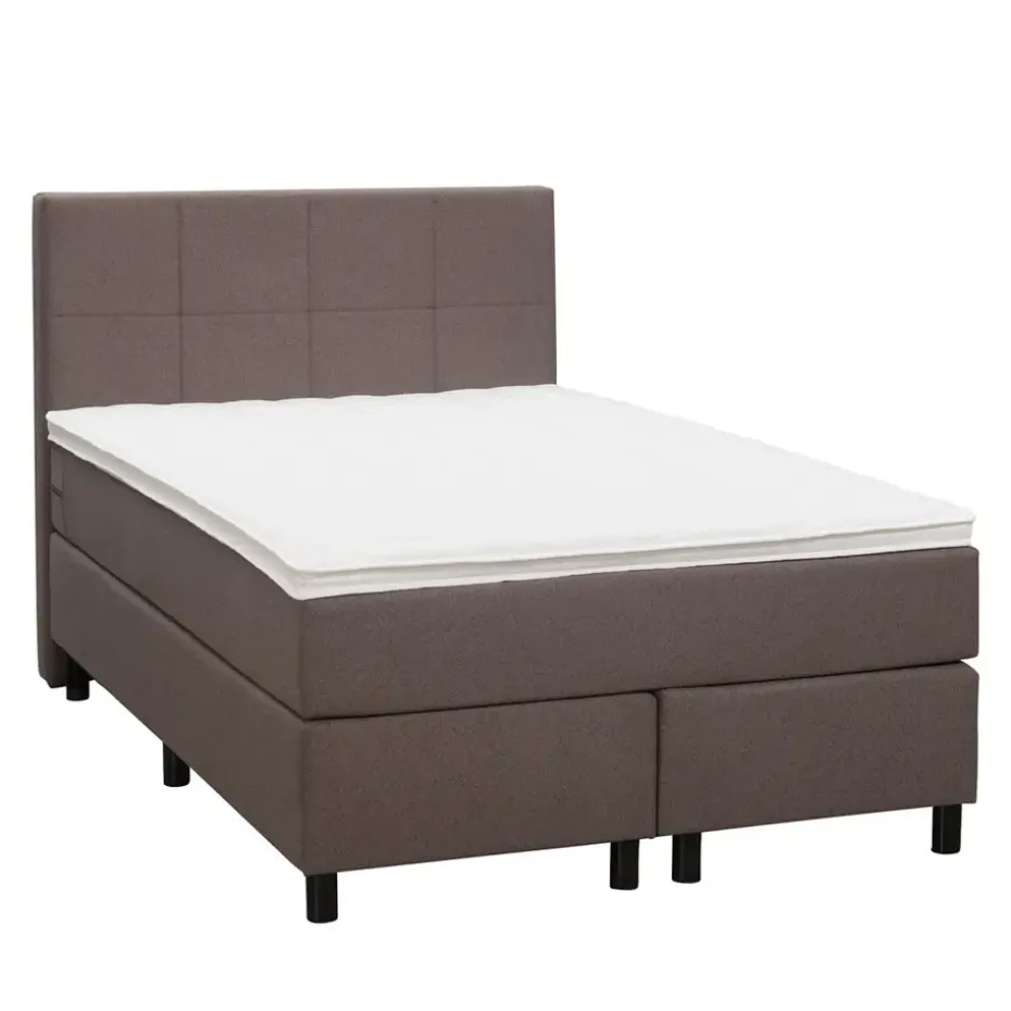 Boxspring Liv geblokt - donkerbruin - 120x200 cm - ronde poot
