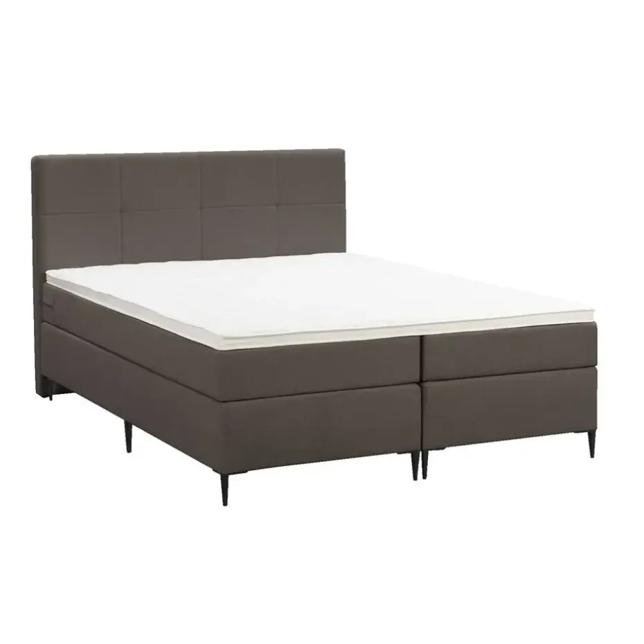 Boxspring Liv geblokt - donkerbruin - 160x200 cm - slanke poot