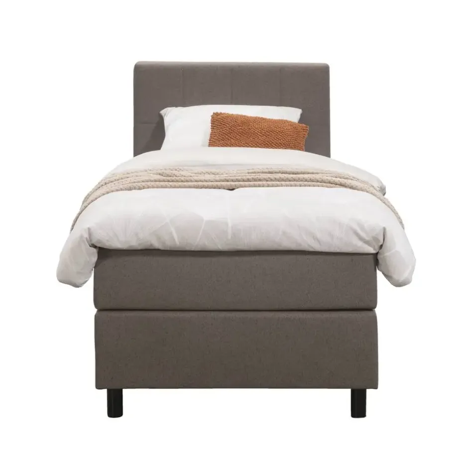 Boxspring Liv geblokt - donkerbruin - 90x200 cm - ronde poot