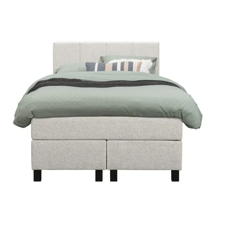 Boxspring Liv geblokt - ecru - 120x200 cm - vierkante poot
