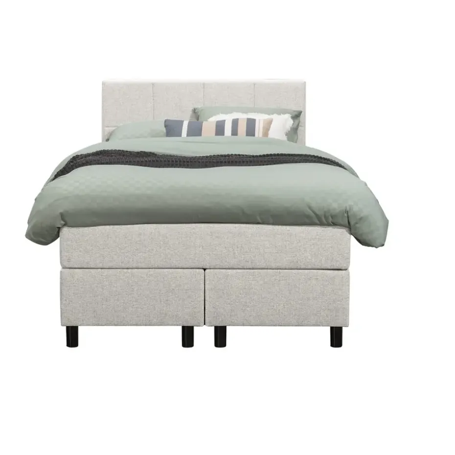 Boxspring Liv geblokt - ecru - 120x200 cm - ronde poot