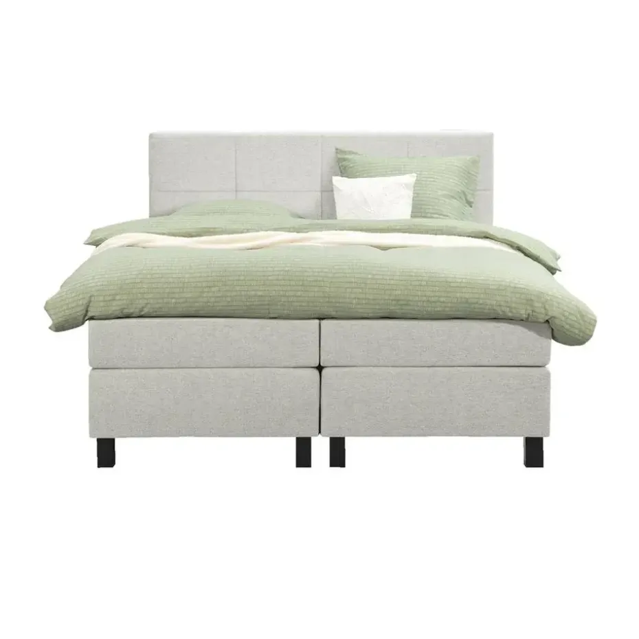 Boxspring Liv geblokt - ecru - 160x200 cm - vierkante poot