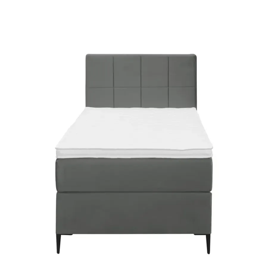 Boxspring Liv geblokt - grijs - 90x200 cm - slanke poot