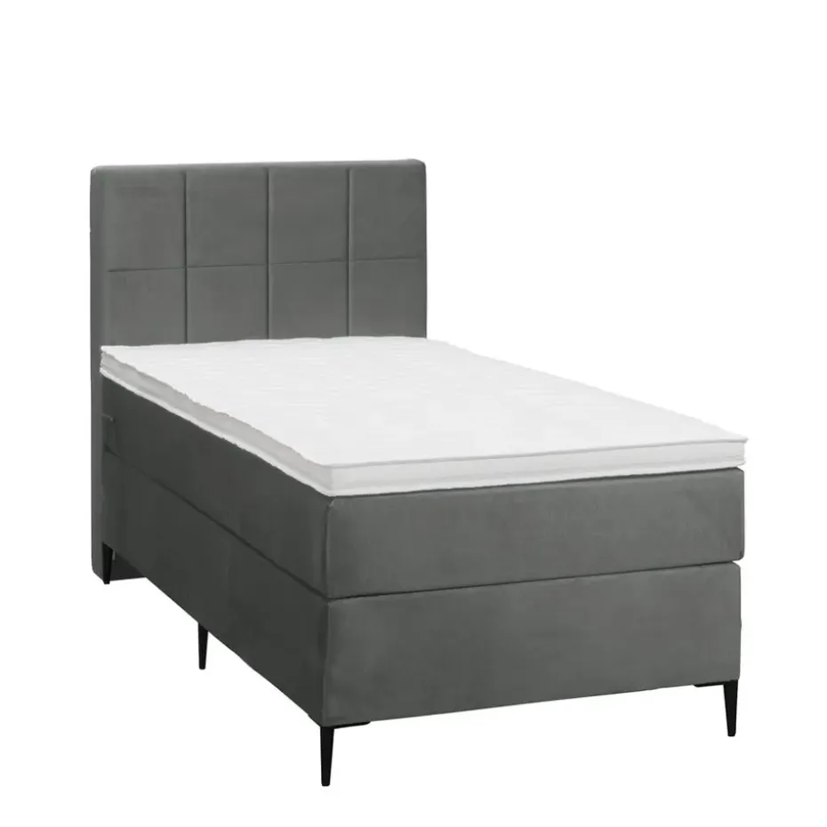Boxspring Liv geblokt - grijs - 90x200 cm - slanke poot