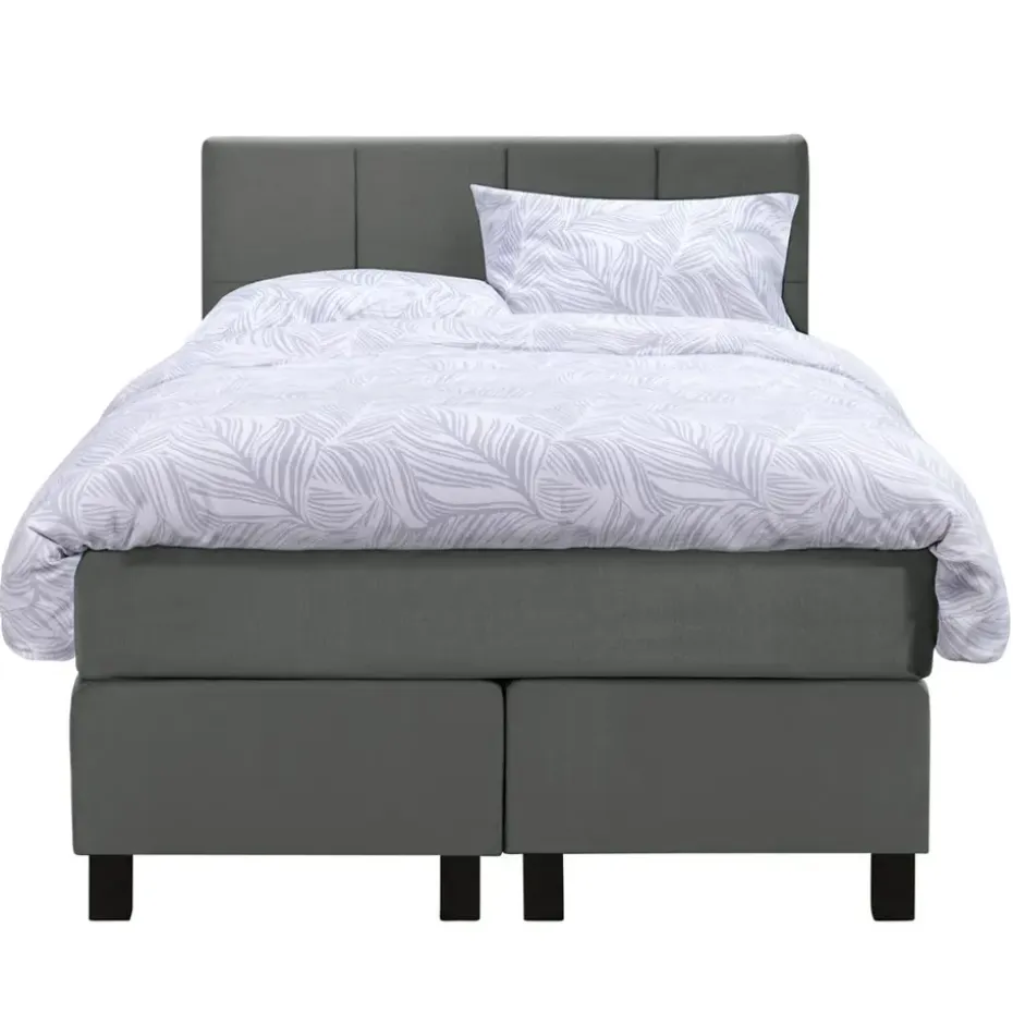 Boxspring Liv geblokt - grijs - 120x200 cm - vierkante poot