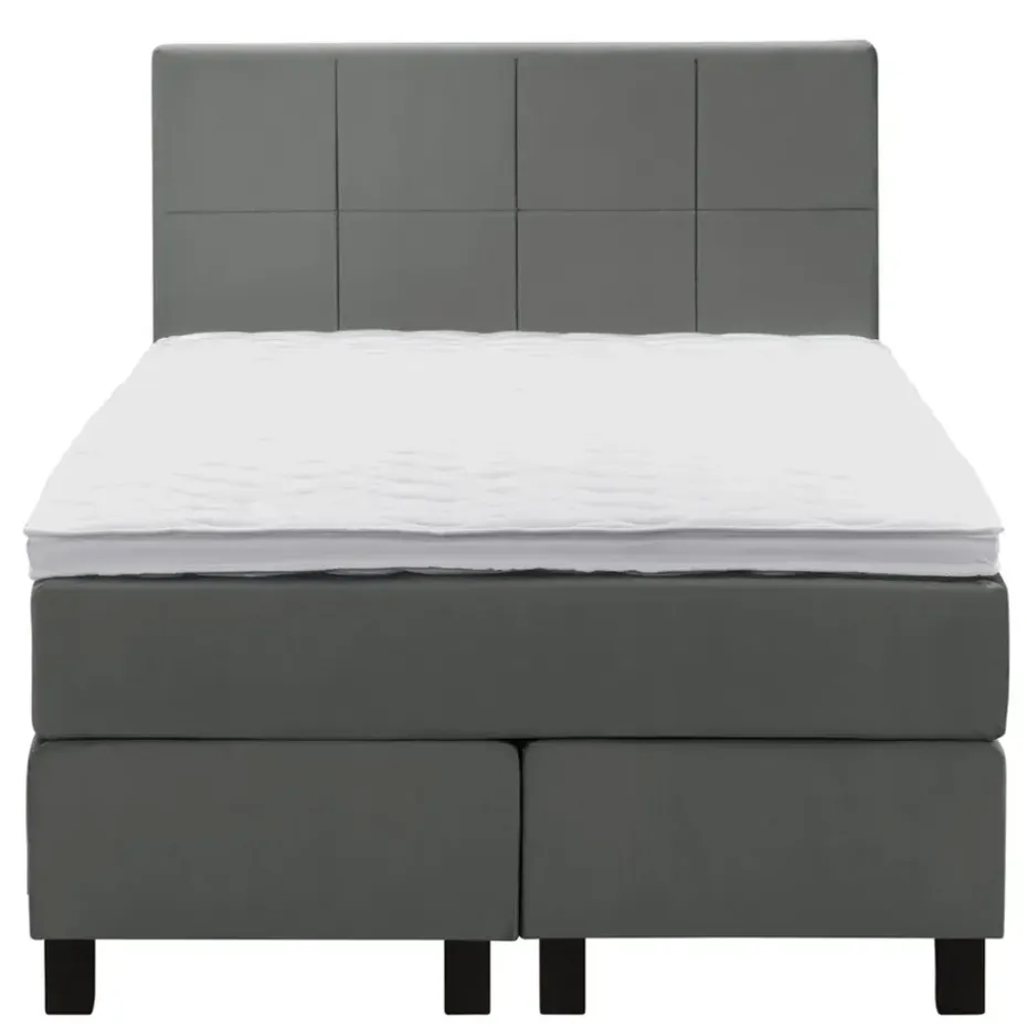 Boxspring Liv geblokt - grijs - 120x200 cm - vierkante poot