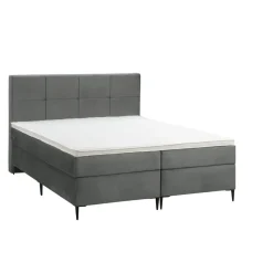 Boxspring Liv geblokt - grijs - 160x200 cm - slanke poot