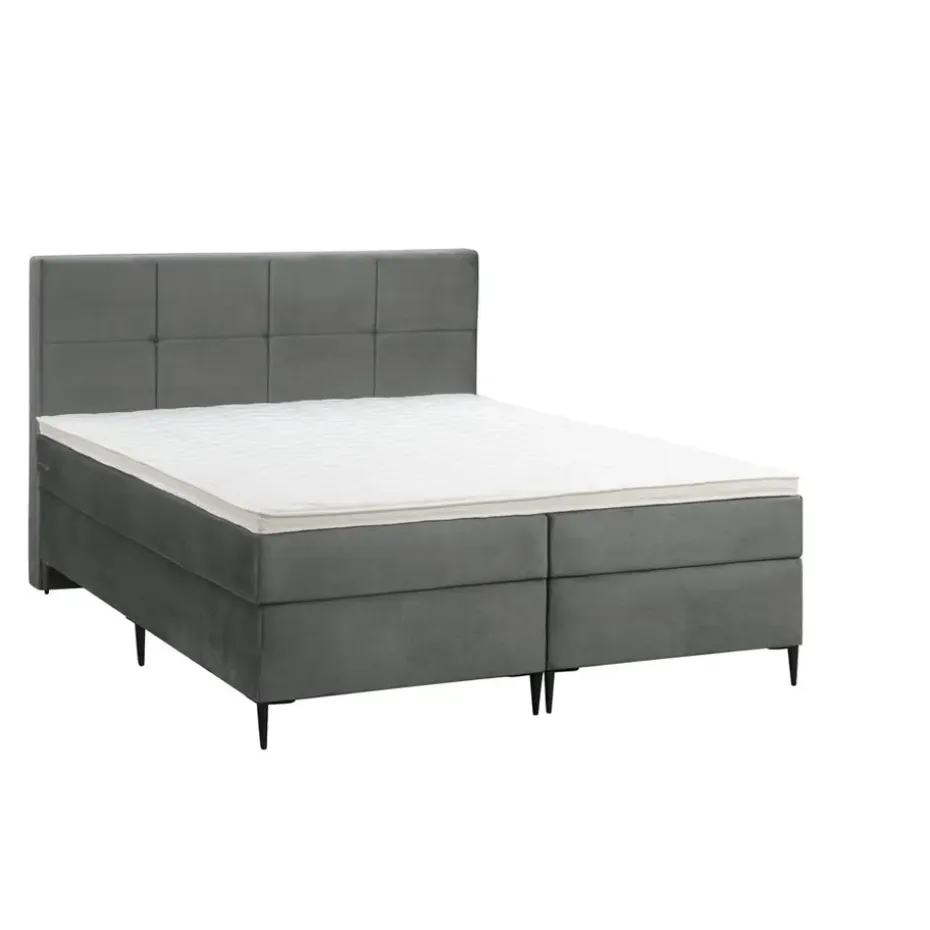 Boxspring Liv geblokt - grijs - 160x200 cm - slanke poot