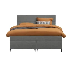 Boxspring Liv geblokt - lichtgrijs - 140x200 cm - slanke poot