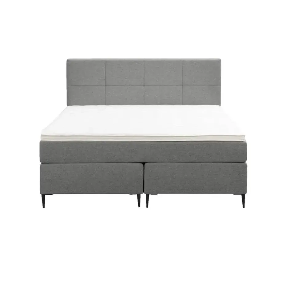Boxspring Liv geblokt - lichtgrijs - 140x200 cm - slanke poot