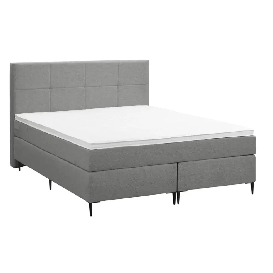 Boxspring Liv geblokt - lichtgrijs - 140x200 cm - slanke poot