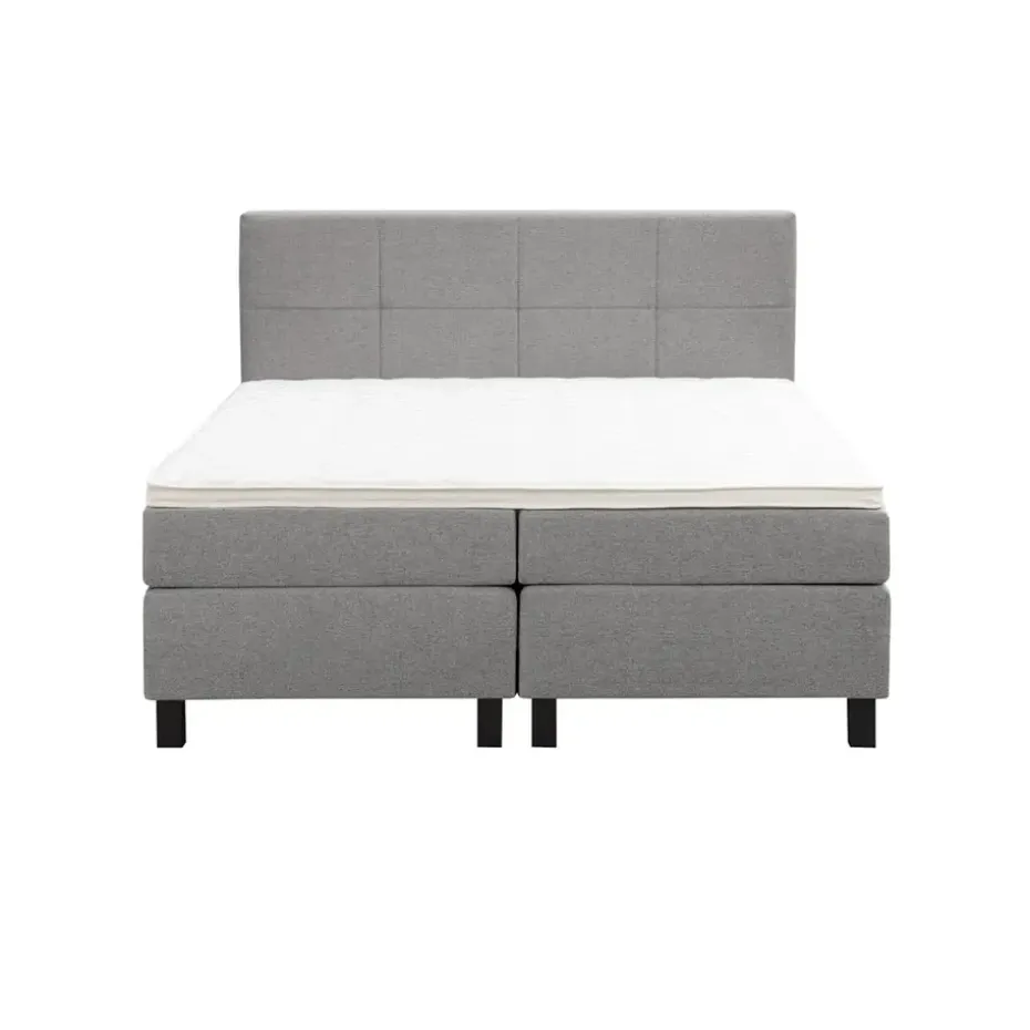 Boxspring Liv geblokt - lichtgrijs - 180x200 cm - vierkante poot