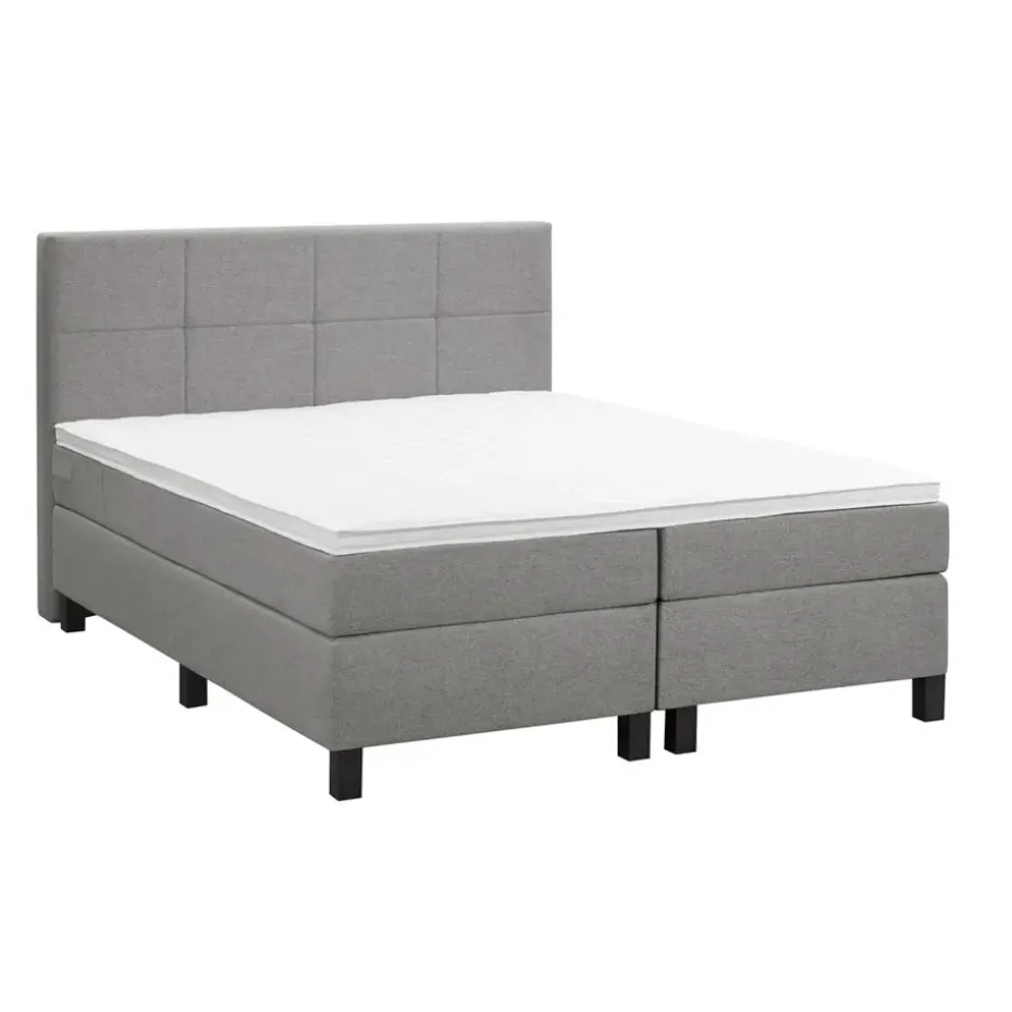 Boxspring Liv geblokt - lichtgrijs - 180x200 cm - vierkante poot