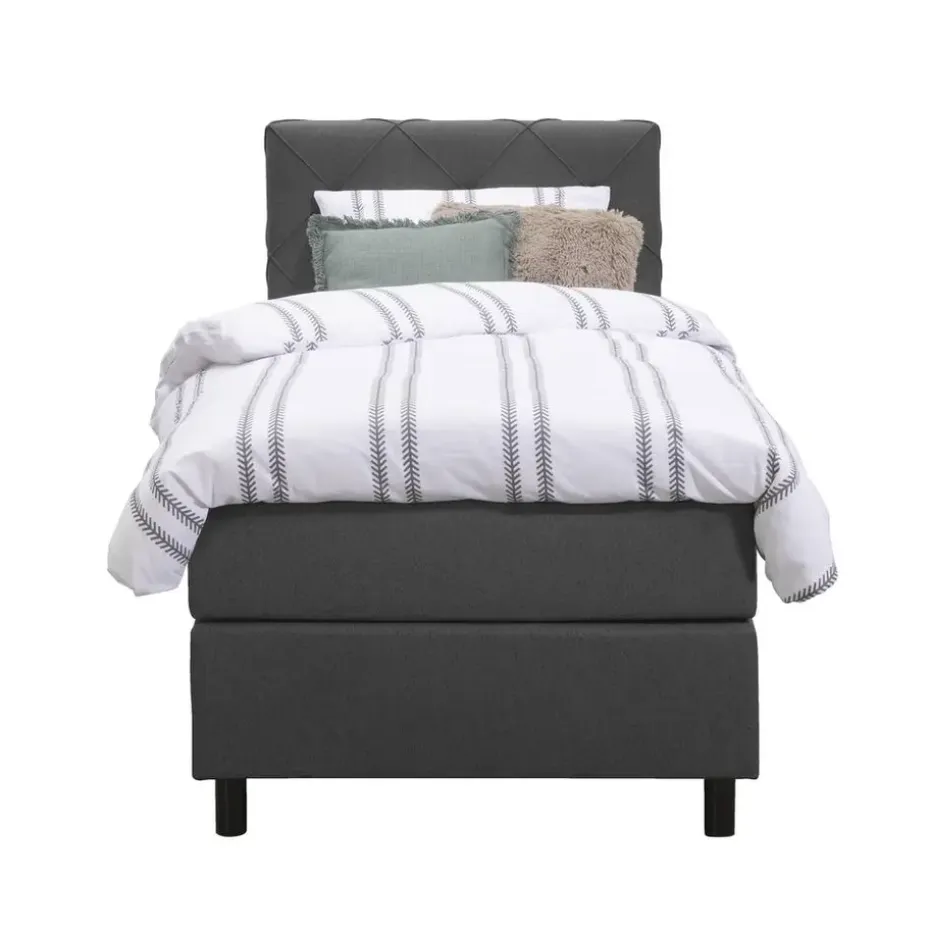 Boxspring Liv geruit - antraciet - 90x200 cm - ronde poot