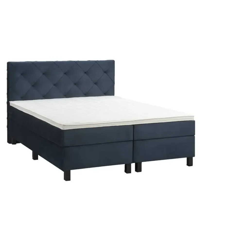 Boxspring Liv geruit - blauw - 180x200 cm - vierkante poot