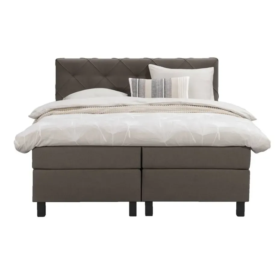Boxspring Liv geruit - donkerbruin - 160x200 cm - vierkante poot