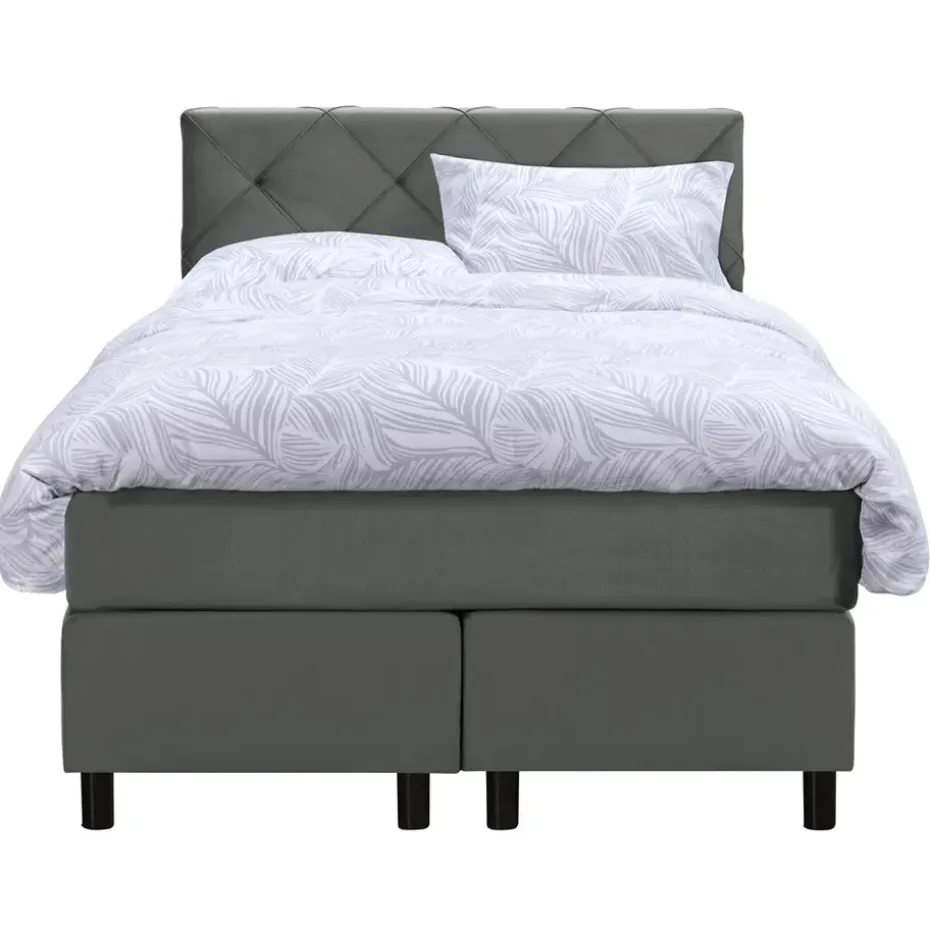 Boxspring Liv geruit - grijs - 120x200 cm - ronde poot